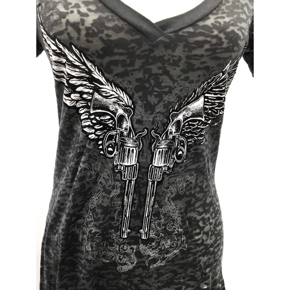 NWOT Hot Leathers Pistols w/ wings burnout tee - Picture 2 of 3